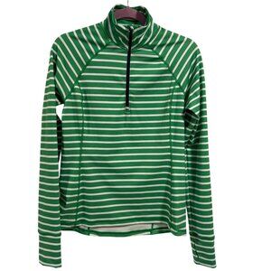 J.Crew Active CloudStretch Half-Zip Pullover Green White‎ Stripe Size S